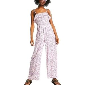 NWT Miss Selfridge Jumpsuit Size 8 Ruffle Viscose Pink Purple Floral Cottagecore